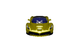 This image depicts a front-facing view of a yellow Ferrari LaFerrari, a hybrid hypercar known for its aggressive design and elite performance.