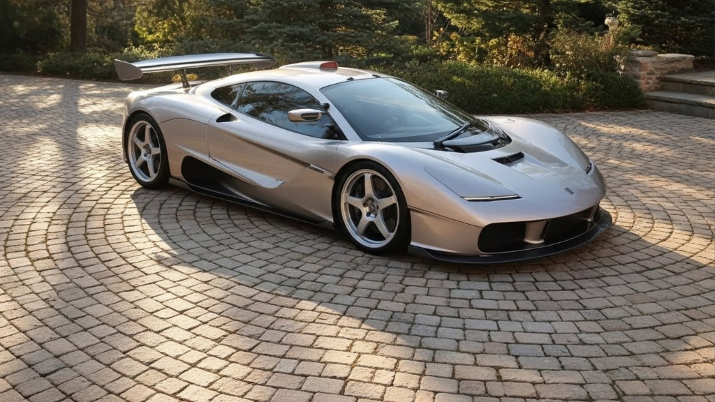 A two-tone white and black Bugatti Veyron Super Sport driving on the Circuit Paul Ricard race track in France, featuring iconic blue and red runoff stripes and grandstands.
